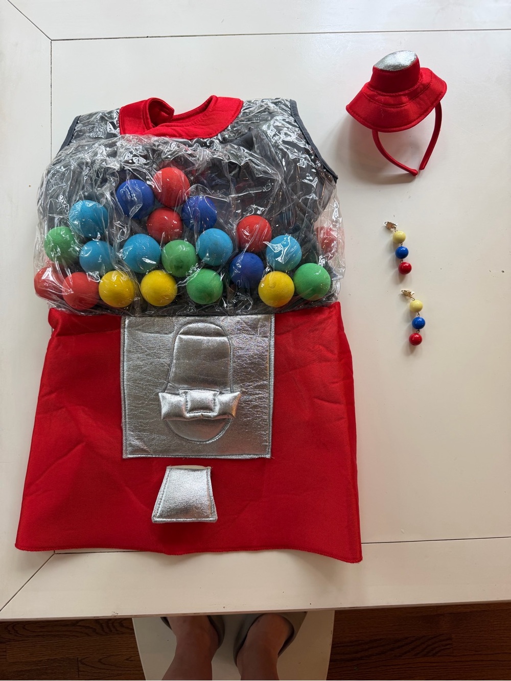 Kids Red Gumball Machine Costume with Silver Accents